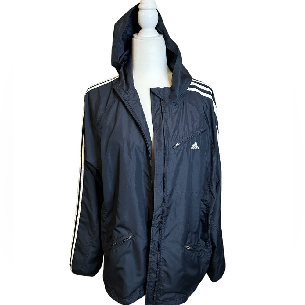 Vintage 2007 Adidas wind breaker‎ jacket with hood medium very nice!